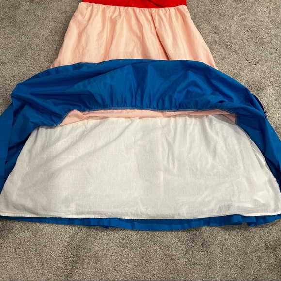 J. Crew Women’s Sz 6 Red, Pink, & Blue A-line Tiered 100% Cotton Midi Dress - Picture 8 of 10